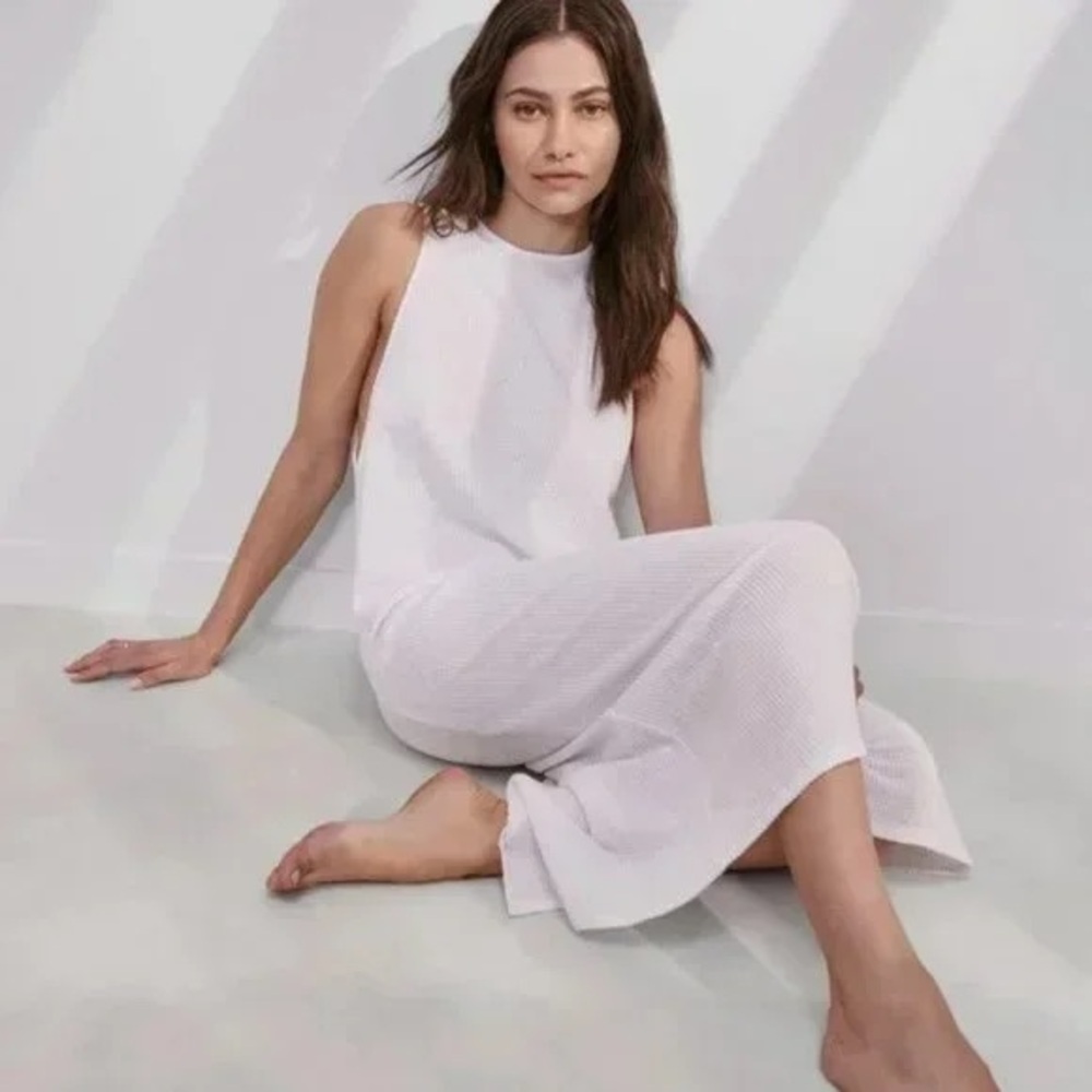 Lunya Organic Cotton Seersucker Midi Dress in white size Medium